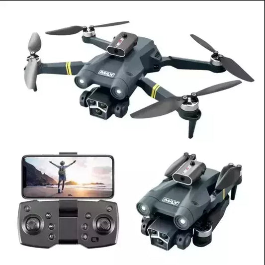 Professional drone with camera showing FPV real-time transmission and LED lights for adults