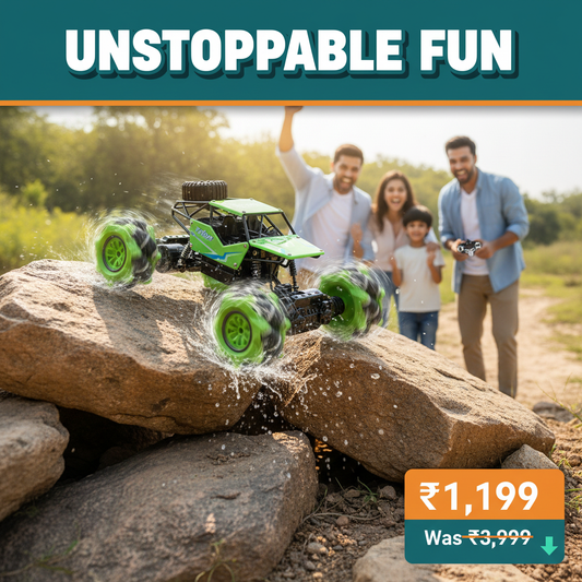 Remote control rock crawler truck climbing terrain showing unstoppable fun for children - USB rechargeable RC drift car toy at โน1199 discounted price