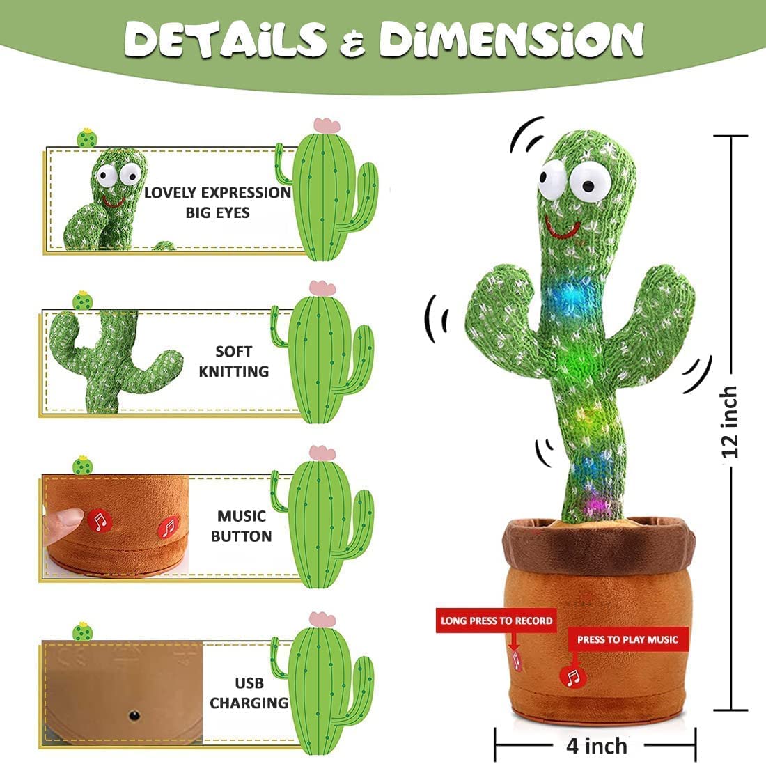 Dancing Cactus Toy - Talking Singing Plush for Kids