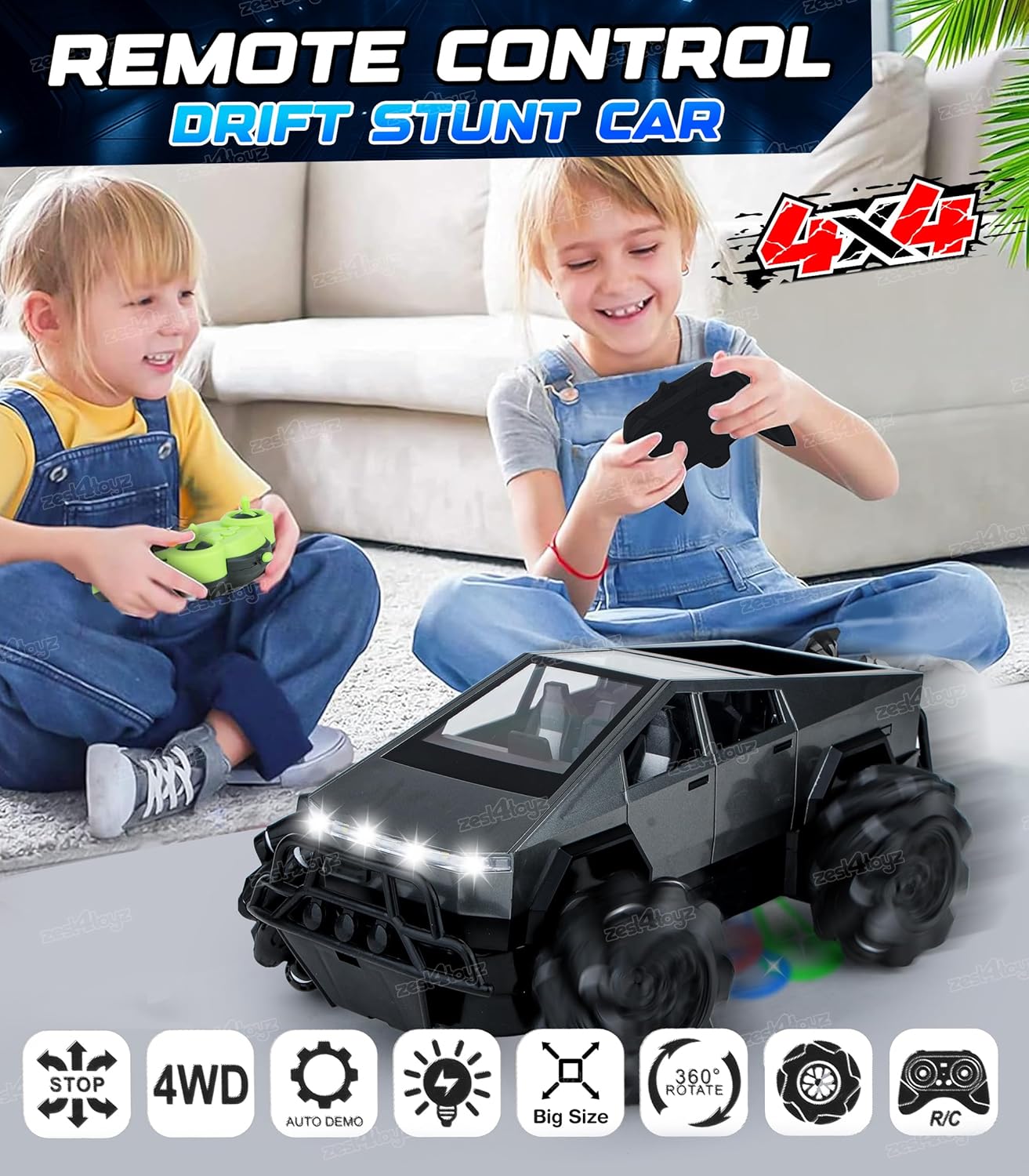RC Truck for Kids 1:12 4x4 with LED Lights