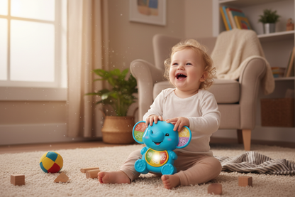 Baby Playing with Elephant Musical Toy