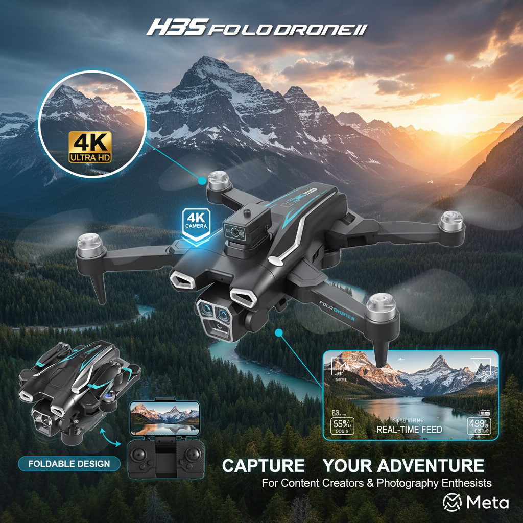 Foldable 4K camera drone H35 with FPV aerial photography capability and portable design