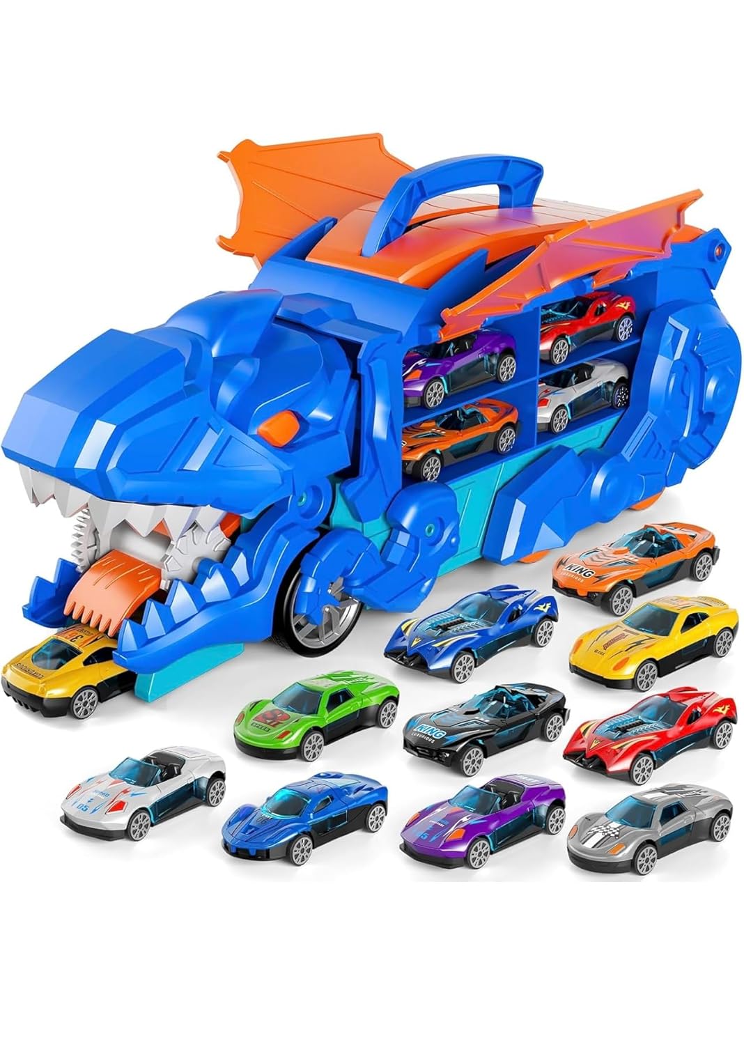 Dinosaur transport truck toy for kids - complete 16 car playset for toddlers