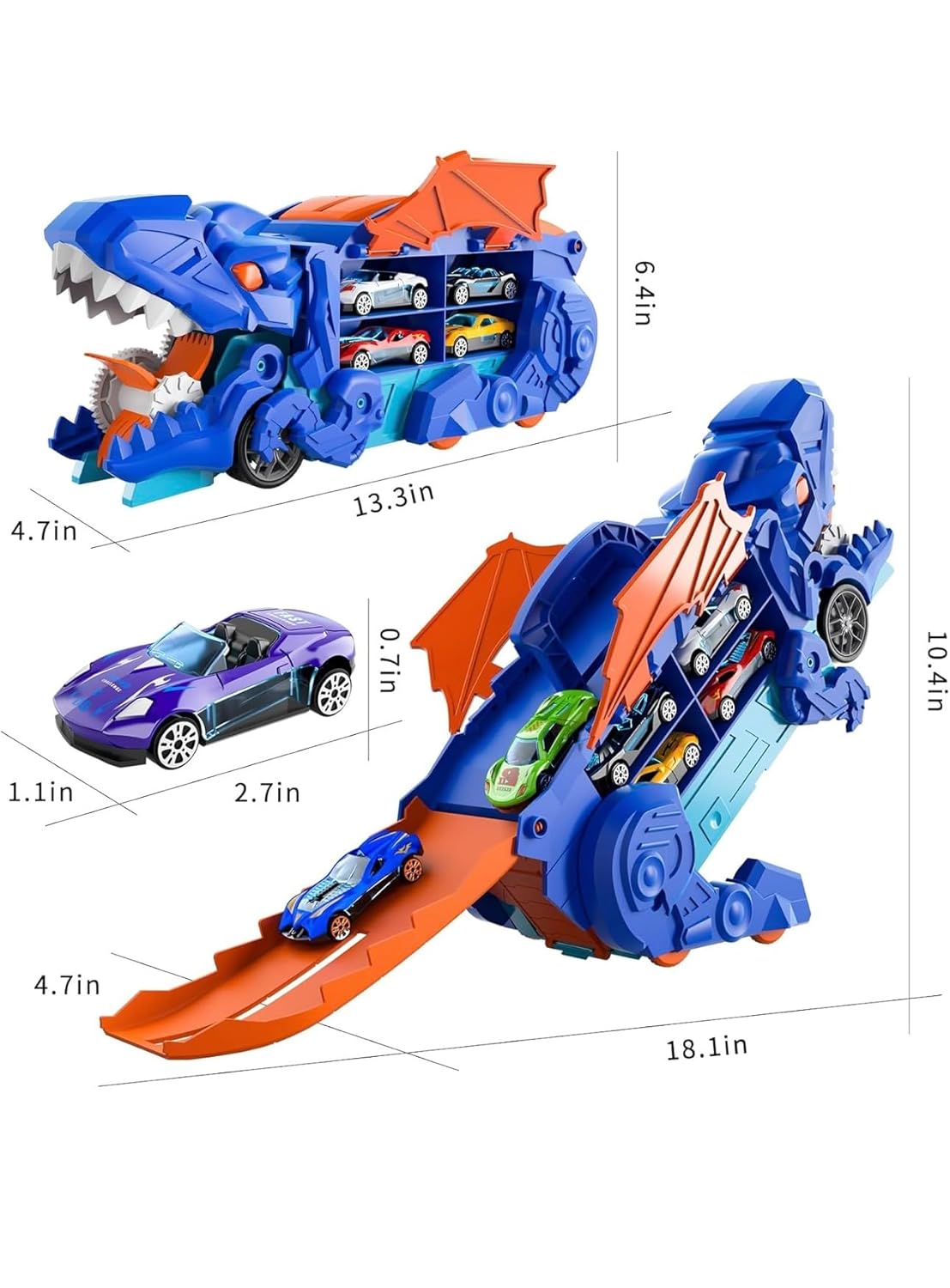 Dinosaur themed truck toy with storage for 16 cars - educational toy for kids