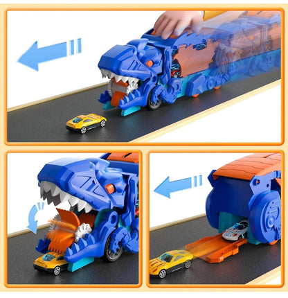 Dinosaur carrier truck toy for toddlers - 16 piece car collection playset