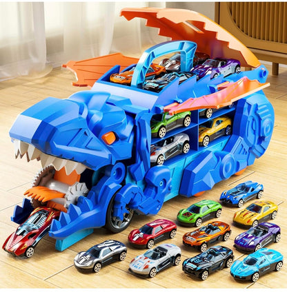 Dinosaur truck toy carrier with 16 mini cars for kids ages 3-6 years