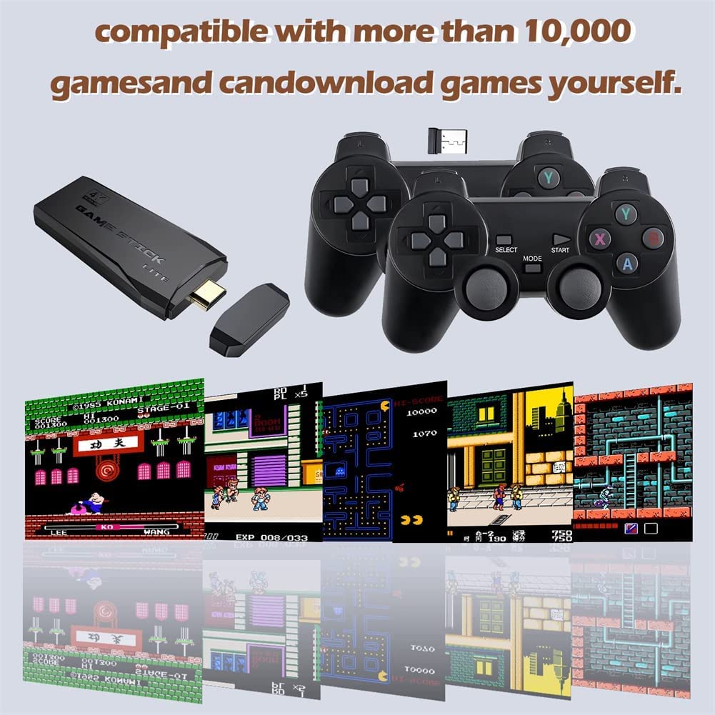 Wireless retro gaming console with dual controllers - plug and play HDMI game system