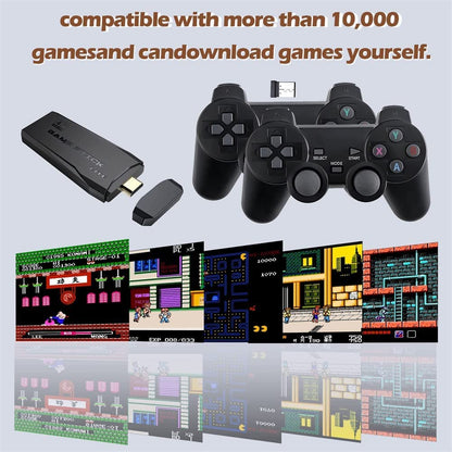 Wireless retro gaming console with dual controllers - plug and play HDMI game system