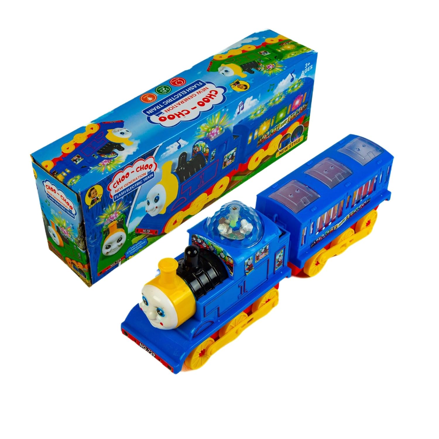 Battery powered toy train set for kids - interactive light and sound railway